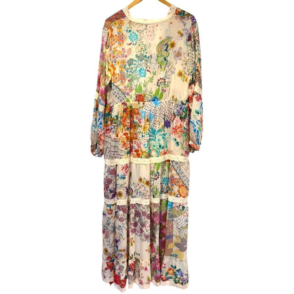 Johnny Was "Milana" Tiered Floral-print Maxi Dress/Duster with Lace Trim | L - Picture 5 of 15